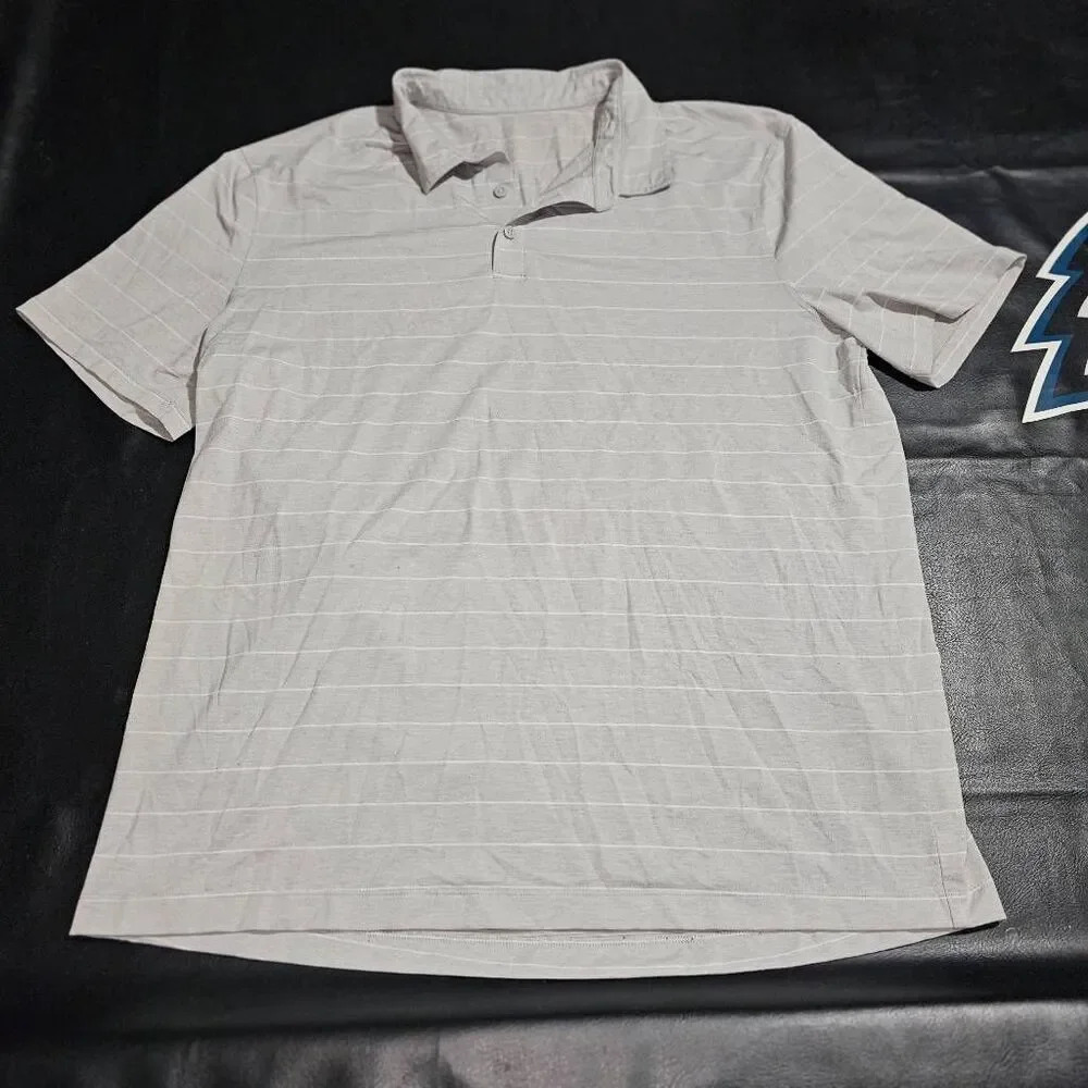 Lululemon Mens Lookout Stripe Sea Salt Heathered Nimbus Evolution Polo Shirt XL